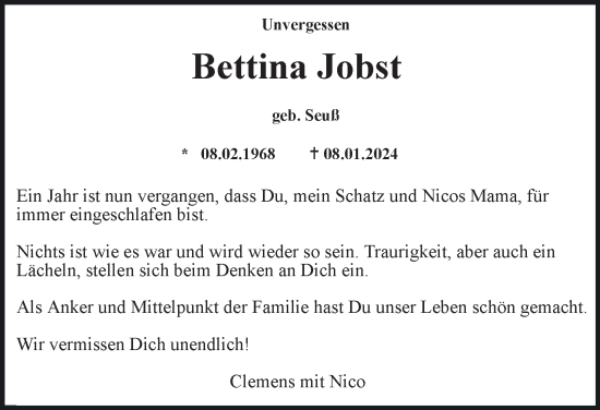 Traueranzeige von Bettina Jobst  